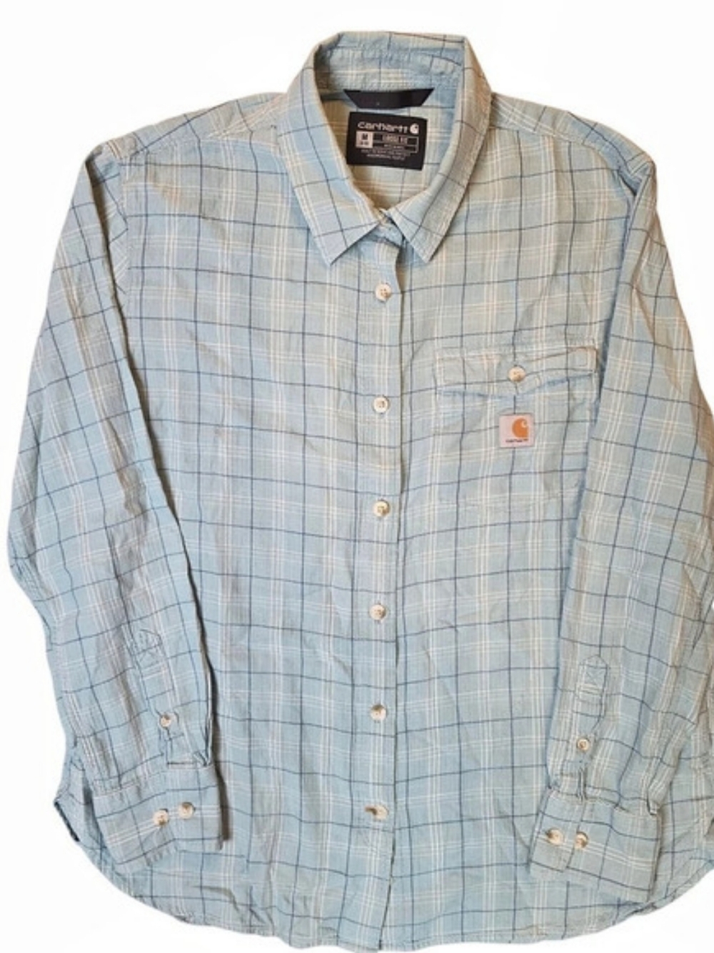 Carhartt Womans Medium Loose Fit Blue Plaid Shirt Outdoor Streetwear 90s Y2K